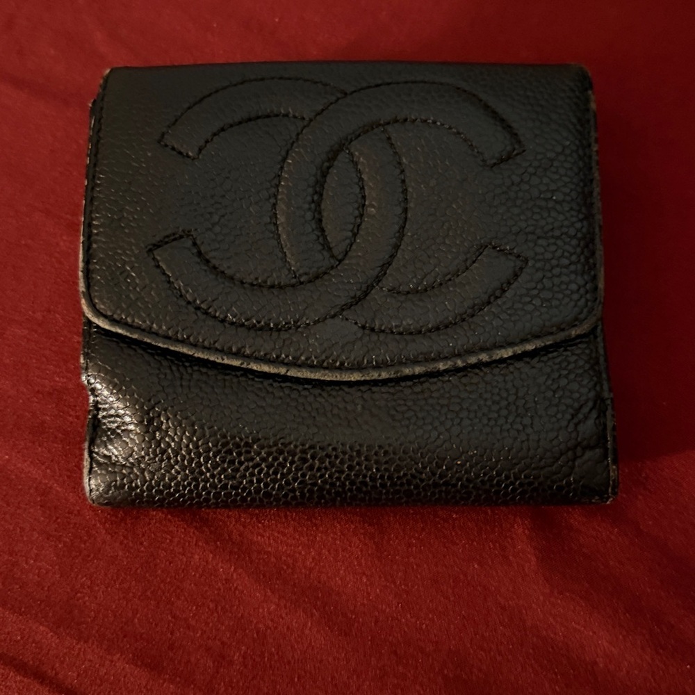 CHANEL Black Textured Leather Wallet